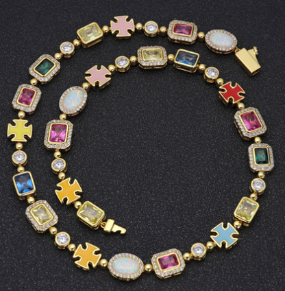 Gold-Plated Hip-Hop Gemstone Necklace